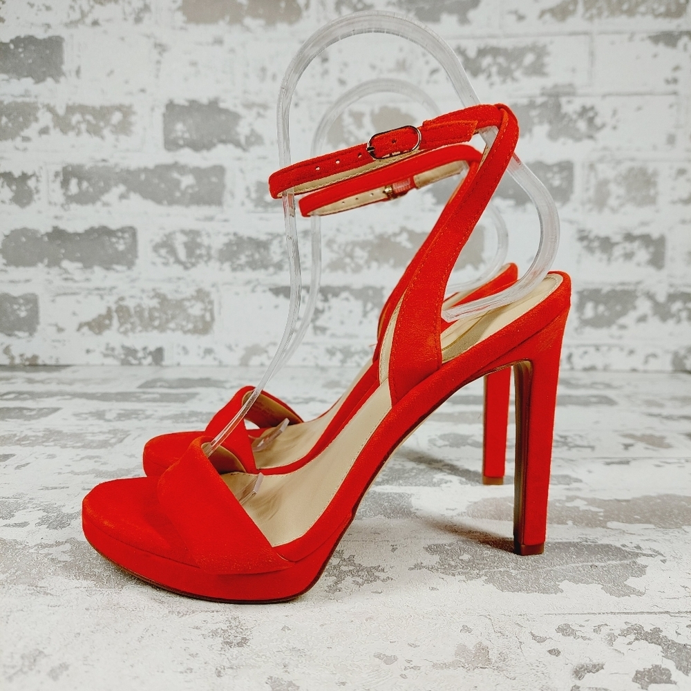 NEW Sam Edelman Jade Bright Poppy Suede Ankle Strap Stiletto Heel Sandals K978